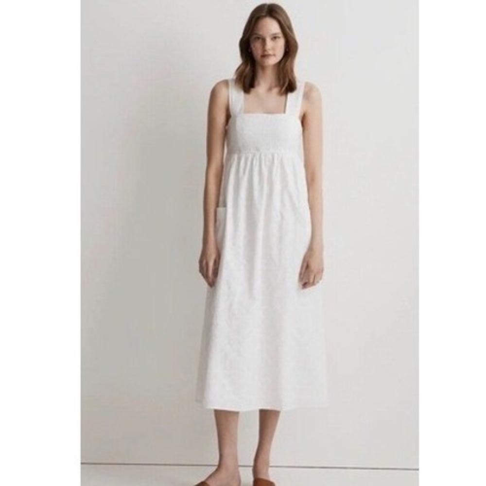 Madewell Eyelet Midi Dress Womens 12 White Excellent Seersucker Back Cutout - Picture 2 of 11